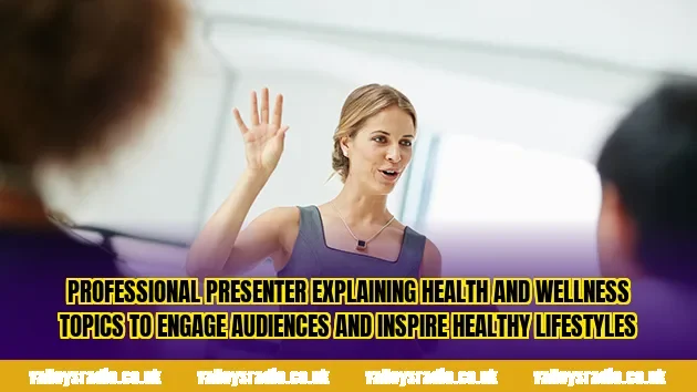 Professional presenter explaining health and wellness topics to engage audiences and inspire healthy lifestyles